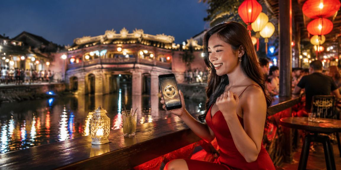 Người hâm mộ bóng đá đặt cược trận đấu tại khu phố đêm Hội An Việt Nam