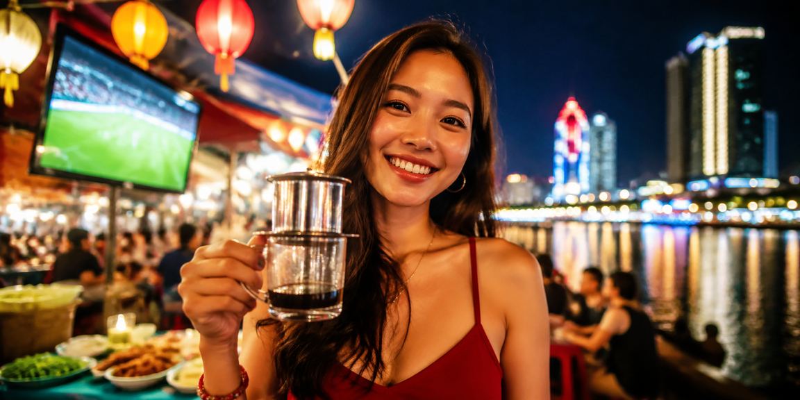 Người dùng Quy Nhơn xem kèo bóng đá tại quán cà phê
